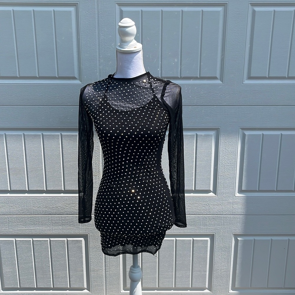 Sparkle Studded Black Bodycon Dress